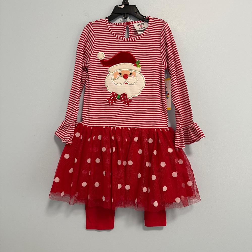 Counting Daisies Girls‎ Christmas Dress and Leggings Set Santa Red Size 6